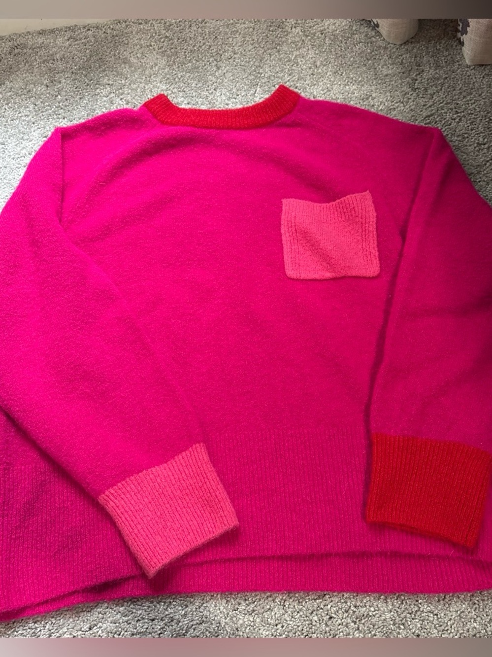 Whistles Women’s Crewneck Sweater in Hot Pink with Contrasting Cuffs